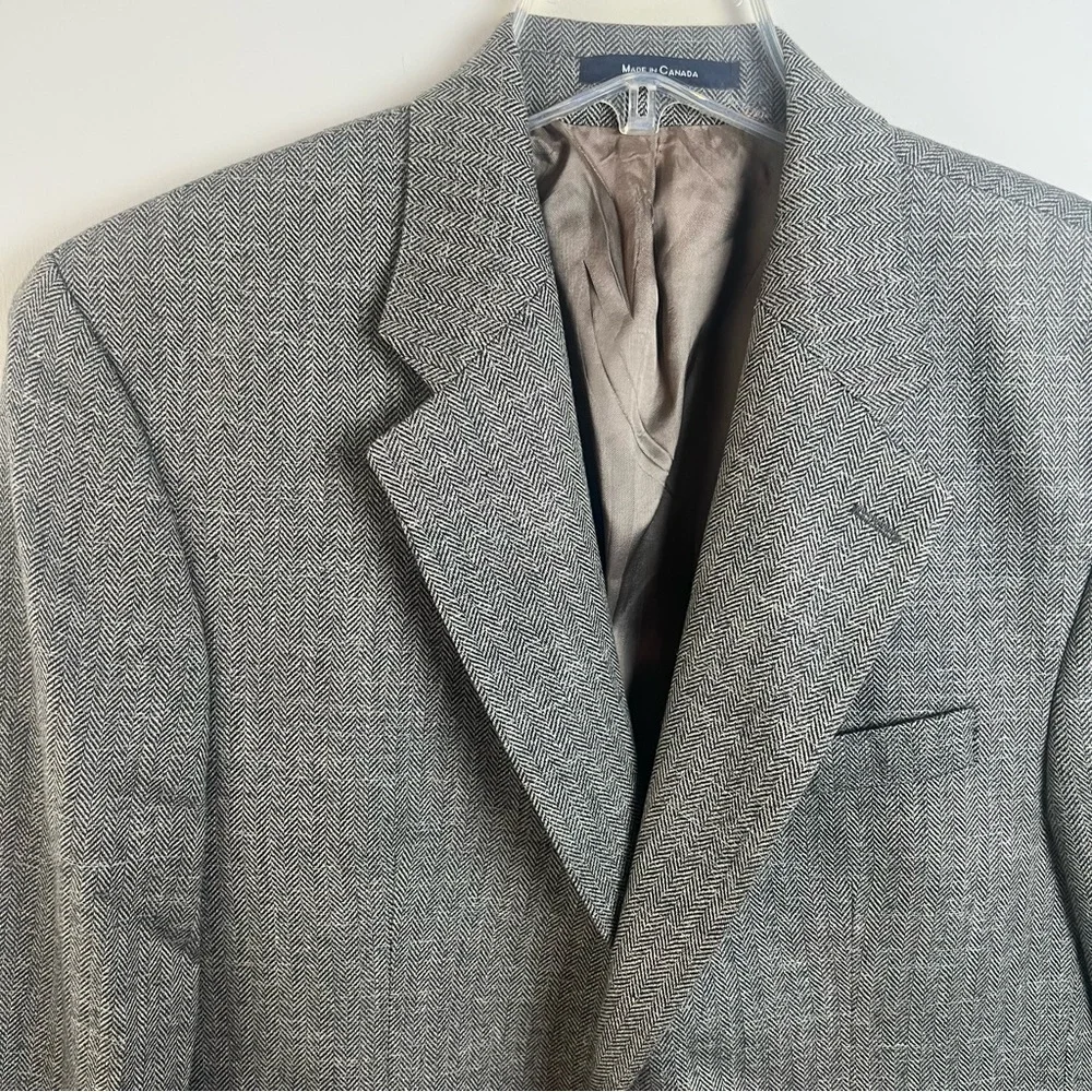 Ralph Lauren Chaps Silk Linen Wool Herringbone Blazer 38 Short Mens Jacket Brown